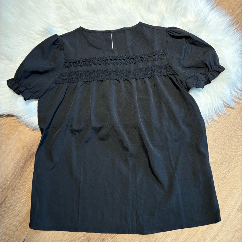 SHEIN Black Smocked Ruffled Blouse with Peter Pan Collar